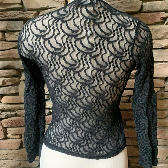 Elegant Vintage 90s Black Lace Women's Top with beaded detailing - Picture 3 of 4